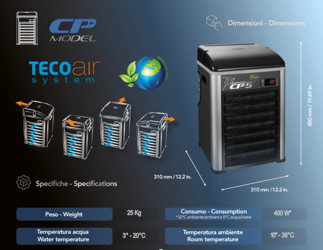 מקרר לאמבט קרח (עד 3 מעלות) טקו CP5 (עד 200 ליטר) - Teco CP5 Ice Bath Chiller