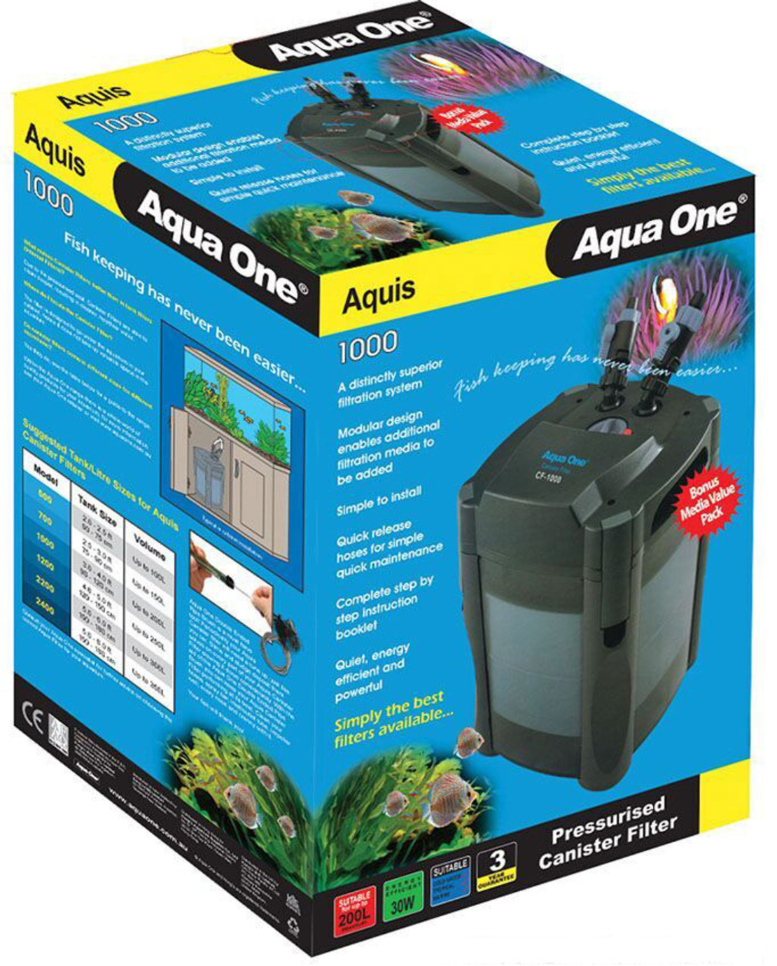 פילטר חיצוני אקווה וואן 1200 (עד 250 ליטר) - Aqua One 1200 external Canister filter