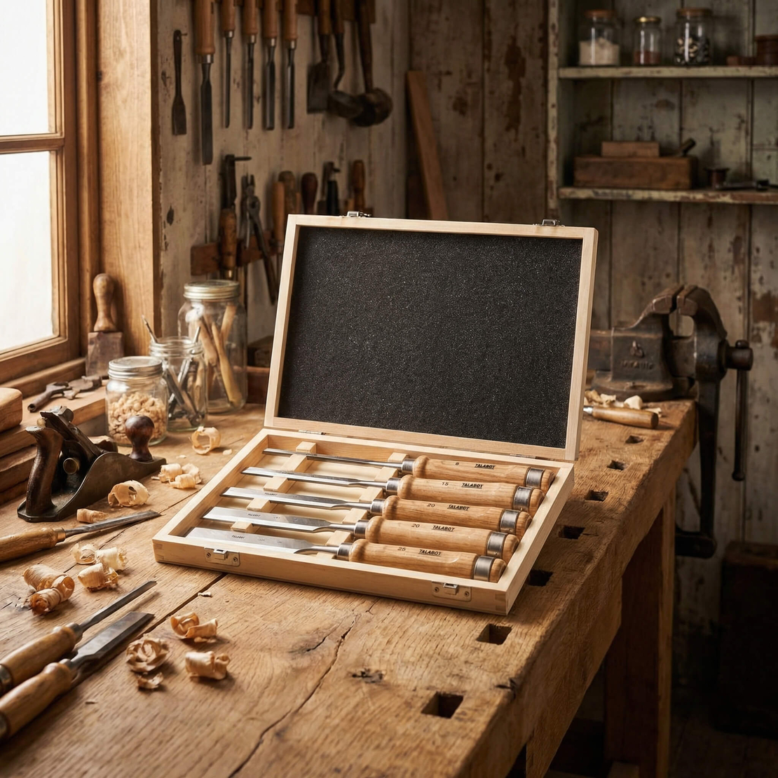 סט 5 מפסלות ,ידית עץ, אריזת עץ, פדינגהאוז TALABOT איטליה