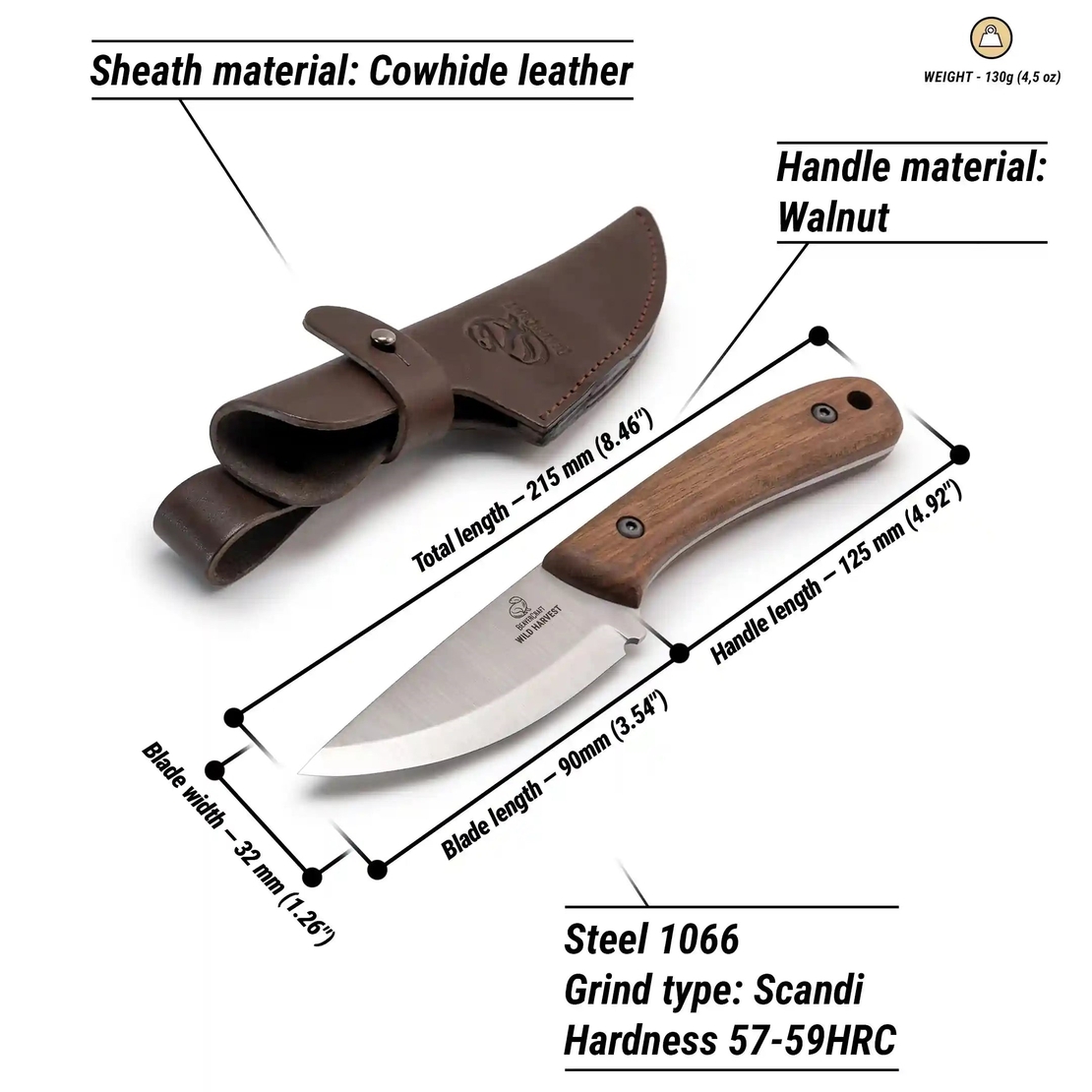 סכין בושקראפט עם נדן עור BEAVERCRAFT BSH7