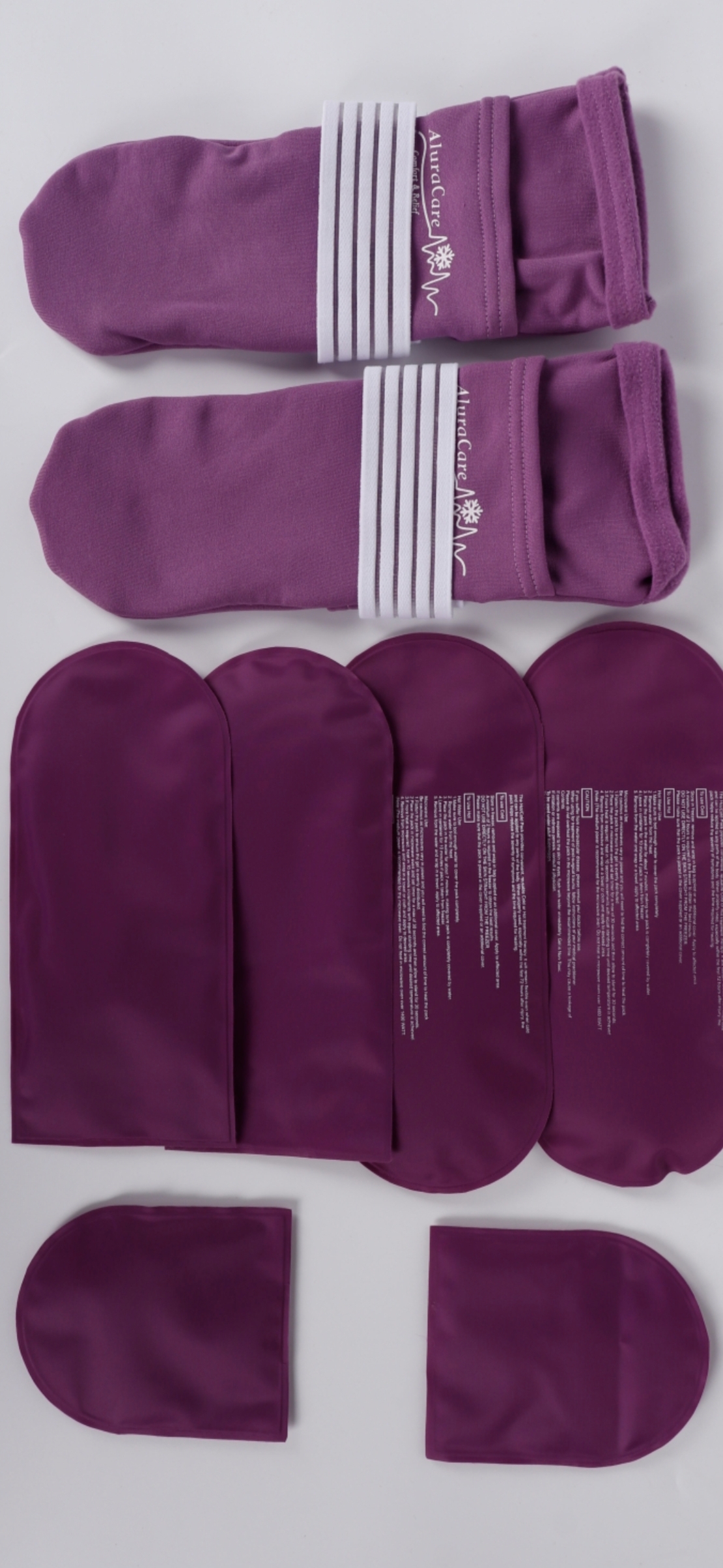 AluraCare Gloves, Socks & Cap Set – Reusable Gel Ice Packs for Hand, Foot & Head , סט כפפות וגרביים וכובע של AluraCare - שקיות  ג'ל רב פעמיות לחום וקור לידיים, רגליים וראש - מידה LARGE
