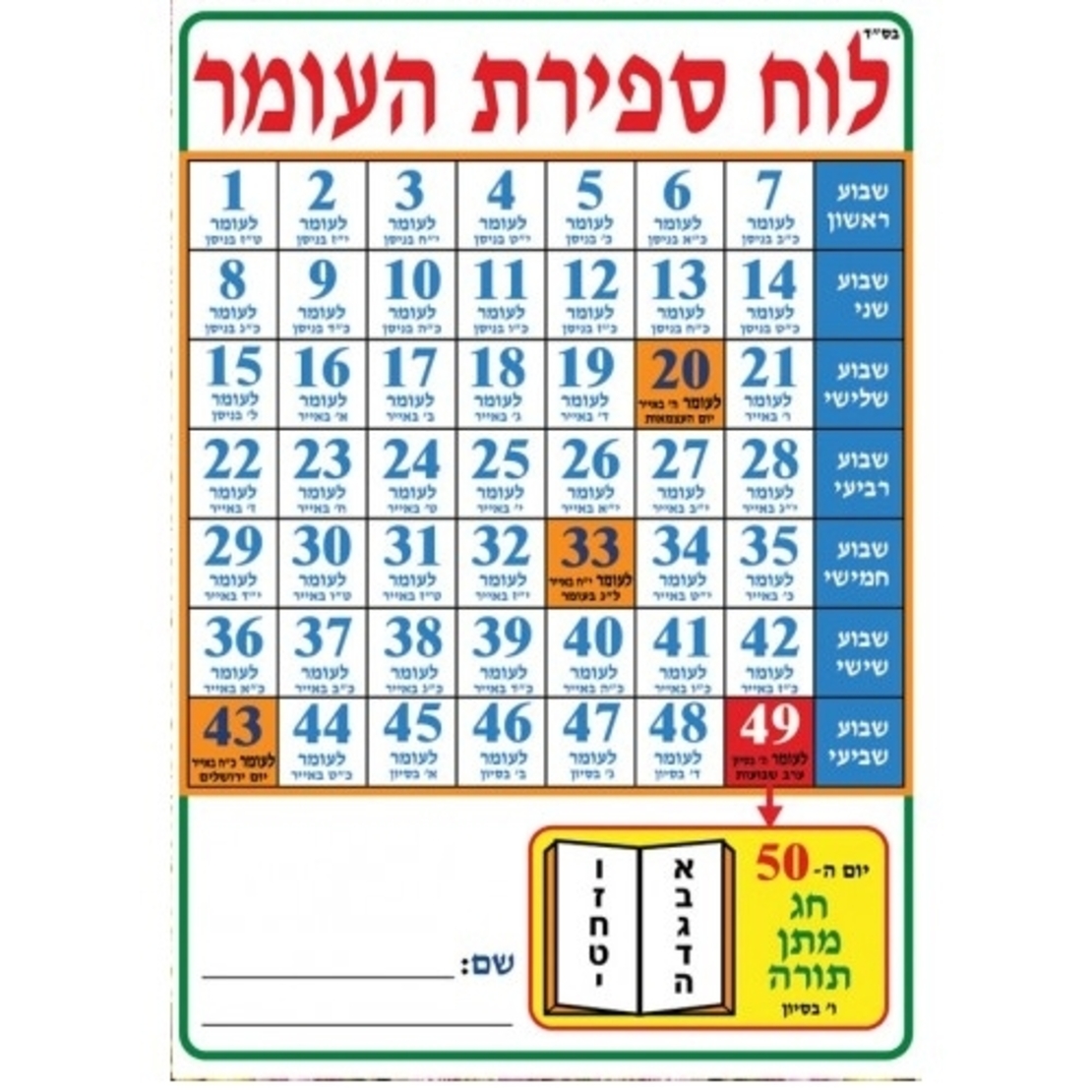 יצירת לוח ספירת העומר + מדבקות  18 יח'  GL