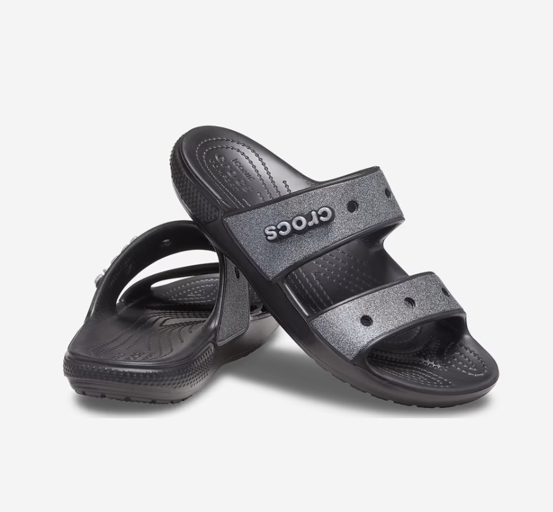 סנדלים לנשים קרוקס שתי רצועות Crocs Classic Glitter Sandal שחור נצנצים