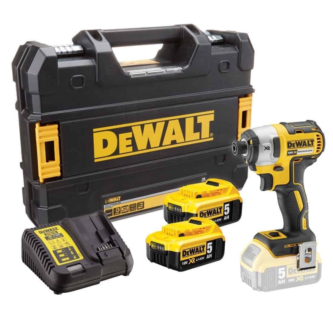 סט מברגה אימפקט דיוולט 18V + שתי סוללות DCF887P2  Dewalt 5.0AH
