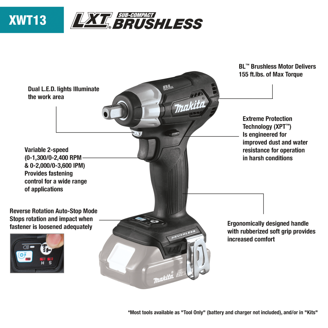 מפתח רטיטה מקיטה 18V בראשלס MAKITA XWT13Z / DTW181Z (גוף בלבד) מהדורה שחורה