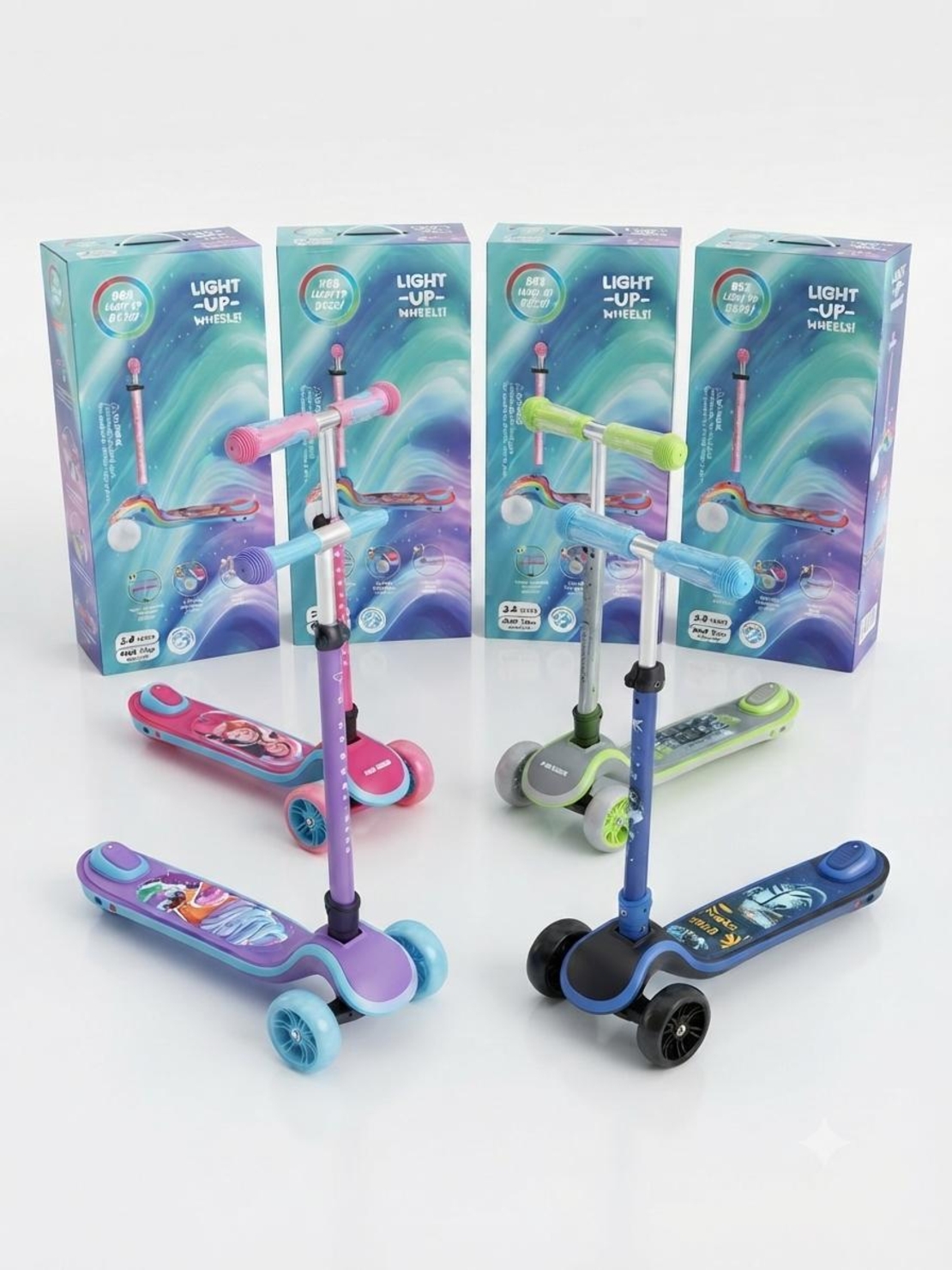 קורקינט 3 גלגלים רחבים עם אורות  (ירוק / כחול / ורוד / סגול)