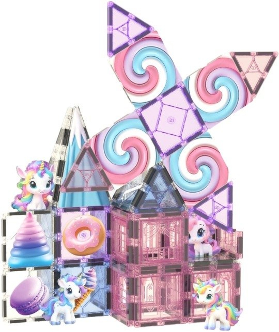 חלקי מגנט להרכבה בתלת מימד 100 חלקים Playmager - טירת הממתקים