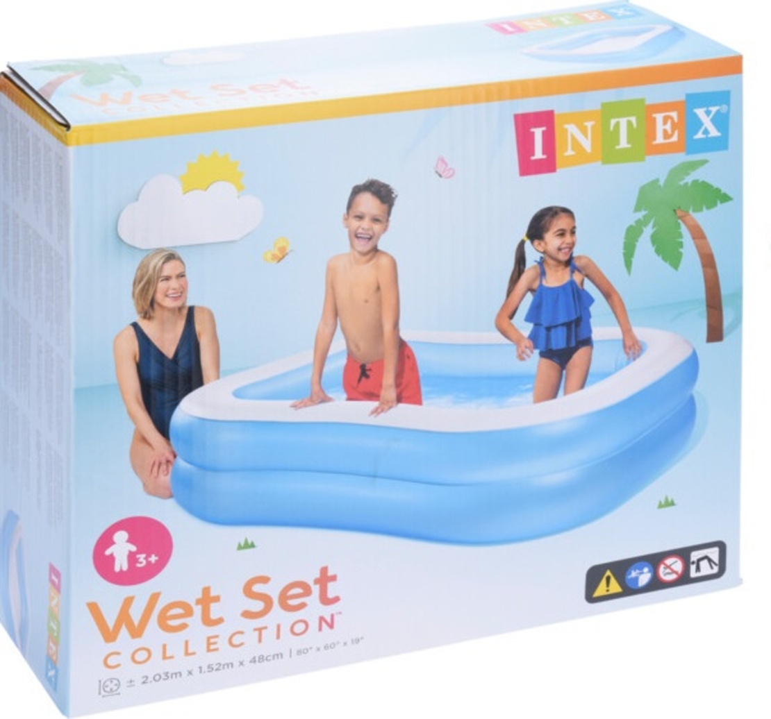مسبح عائلي مستطيل الشكل، أبعاده 203×152×48 سم، رقم الموديل 57180 من شركة إنتكس - لون أزرق/أبيض Intex -
