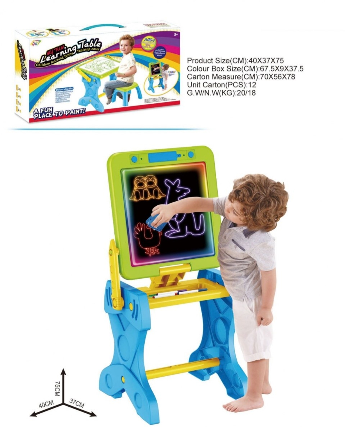 לוח ציור זוהר דו צדדי+ כיסא