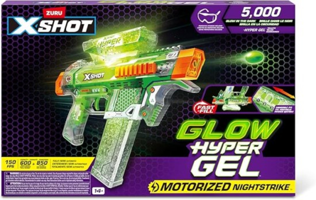 بندقية كرات الجل + 5000 كرة جل مضيئة في الظلام ونظارات X-Shot NightStrike