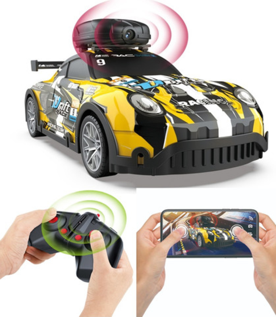 Speedcam PRO מכונית מרוץ על שלט עם מצלמה ושידור לסמרטפון (מגוון עיצובים)