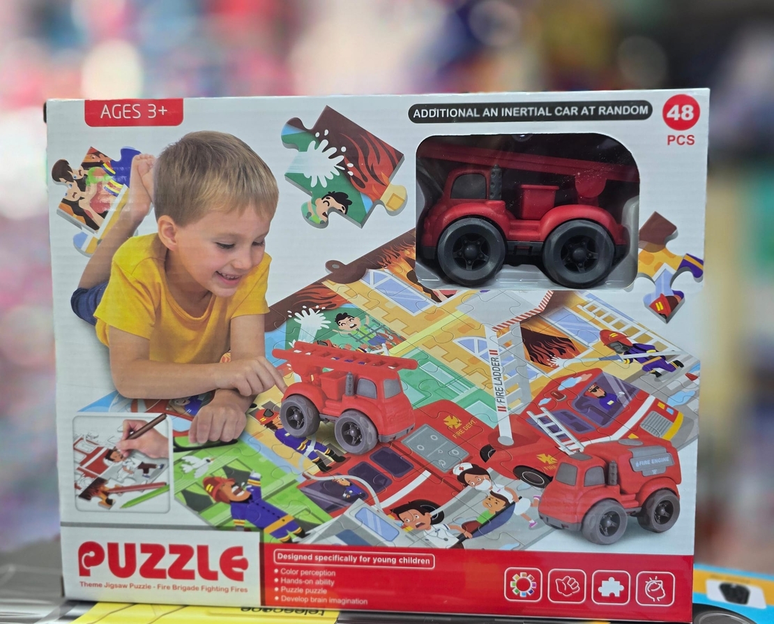 פאזל כיבוי אש לצביעה+טושים+מכונית 48 חלקים