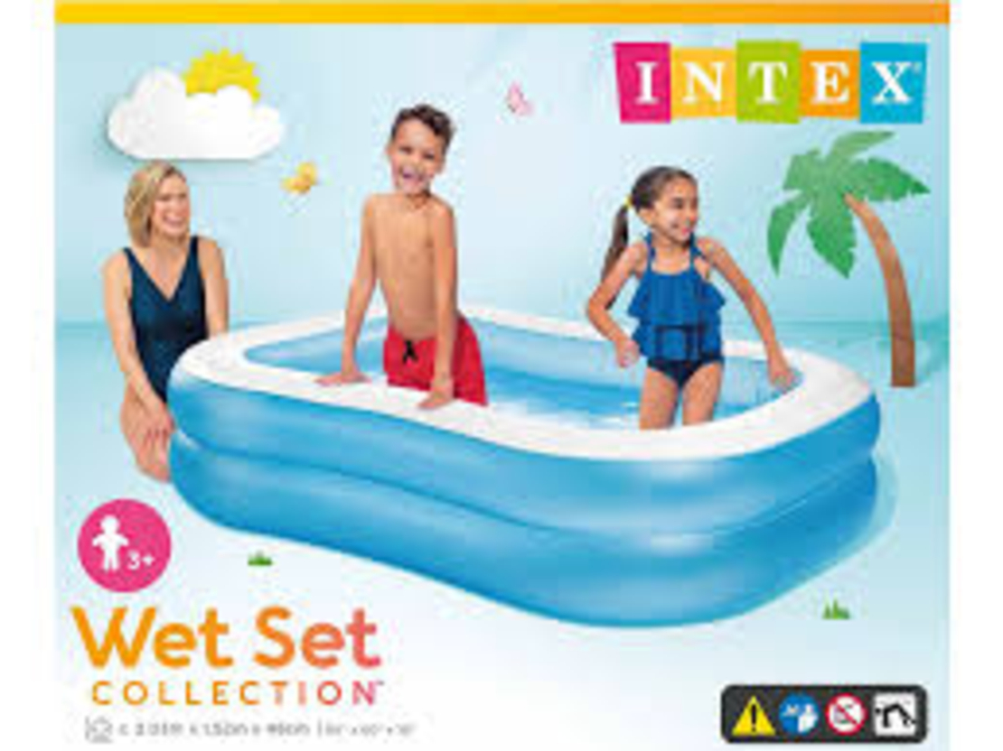مسبح عائلي مستطيل الشكل، أبعاده 203×152×48 سم، رقم الموديل 57180 من شركة إنتكس - لون أزرق/أبيض Intex -