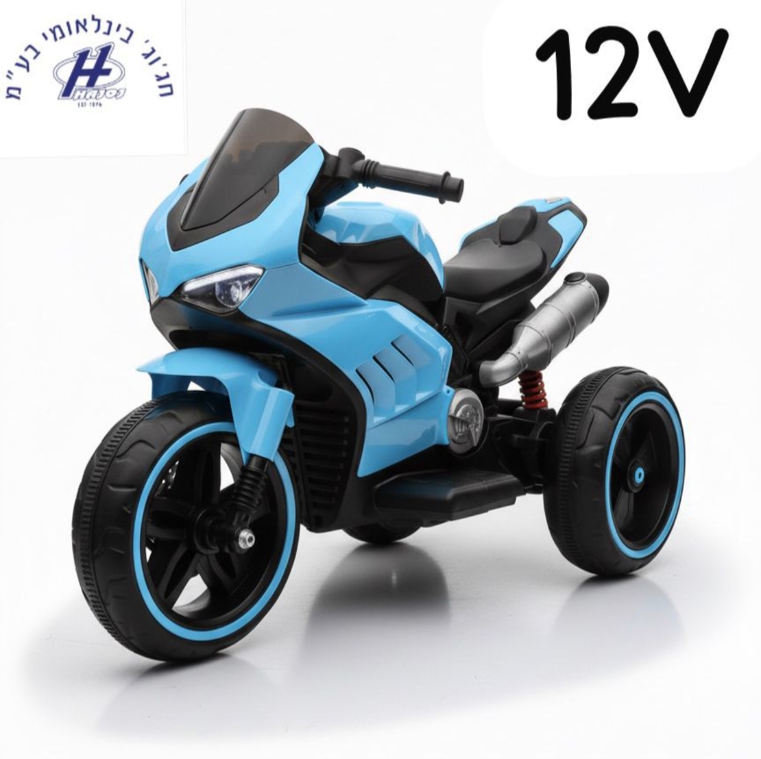 دراجة نارية بمحرك 12 فولت مع موسيقى 3 ​​عجلات - أزرق
