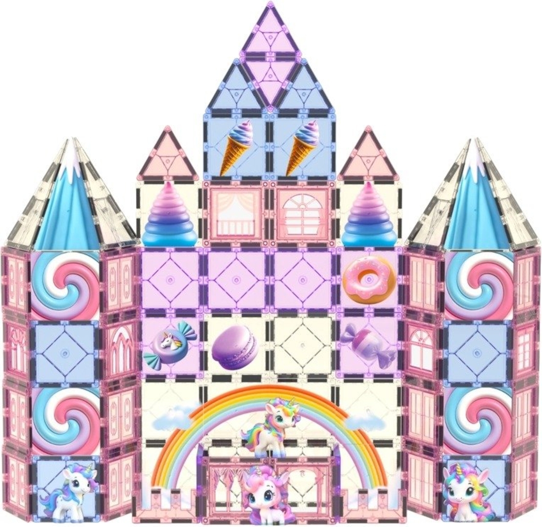 חלקי מגנט להרכבה בתלת מימד 100 חלקים Playmager - טירת הממתקים