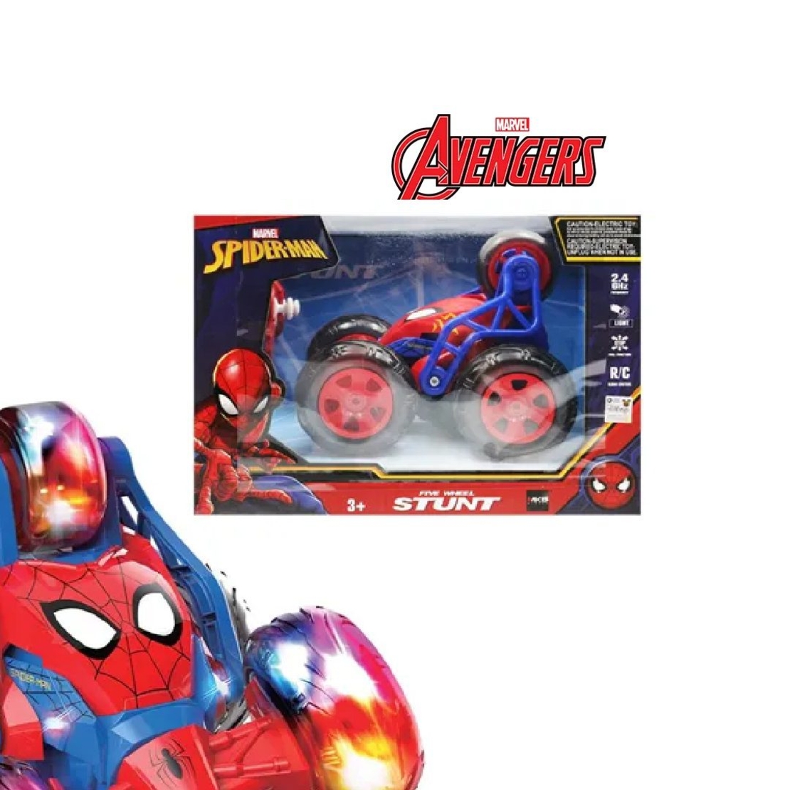 מכונית ספיידרמן פעלולים אורות כחול אדום