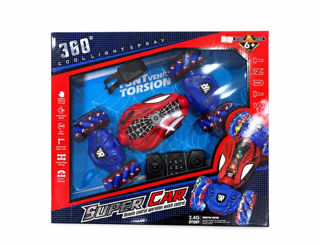 מכונית פעלולים על שלט בעיצוב ספיידרמן (360° Stunt Torsion Car / Super Car)