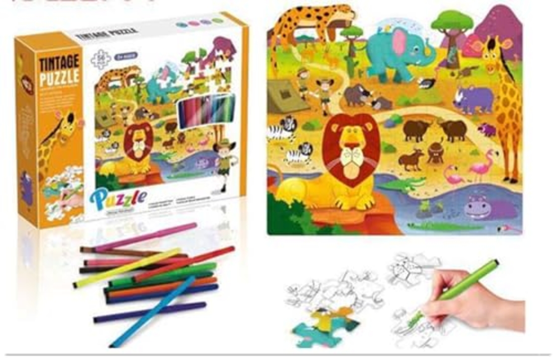 פאזל גן חיות עם עפרונות צבעוניים 56 חל'