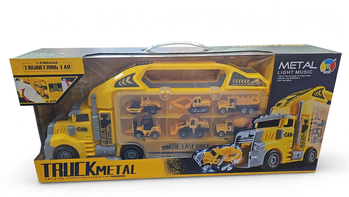 משאית ענקית מובילת 6 רכבי הנדסה ממתכת + אור ומוזיקה
