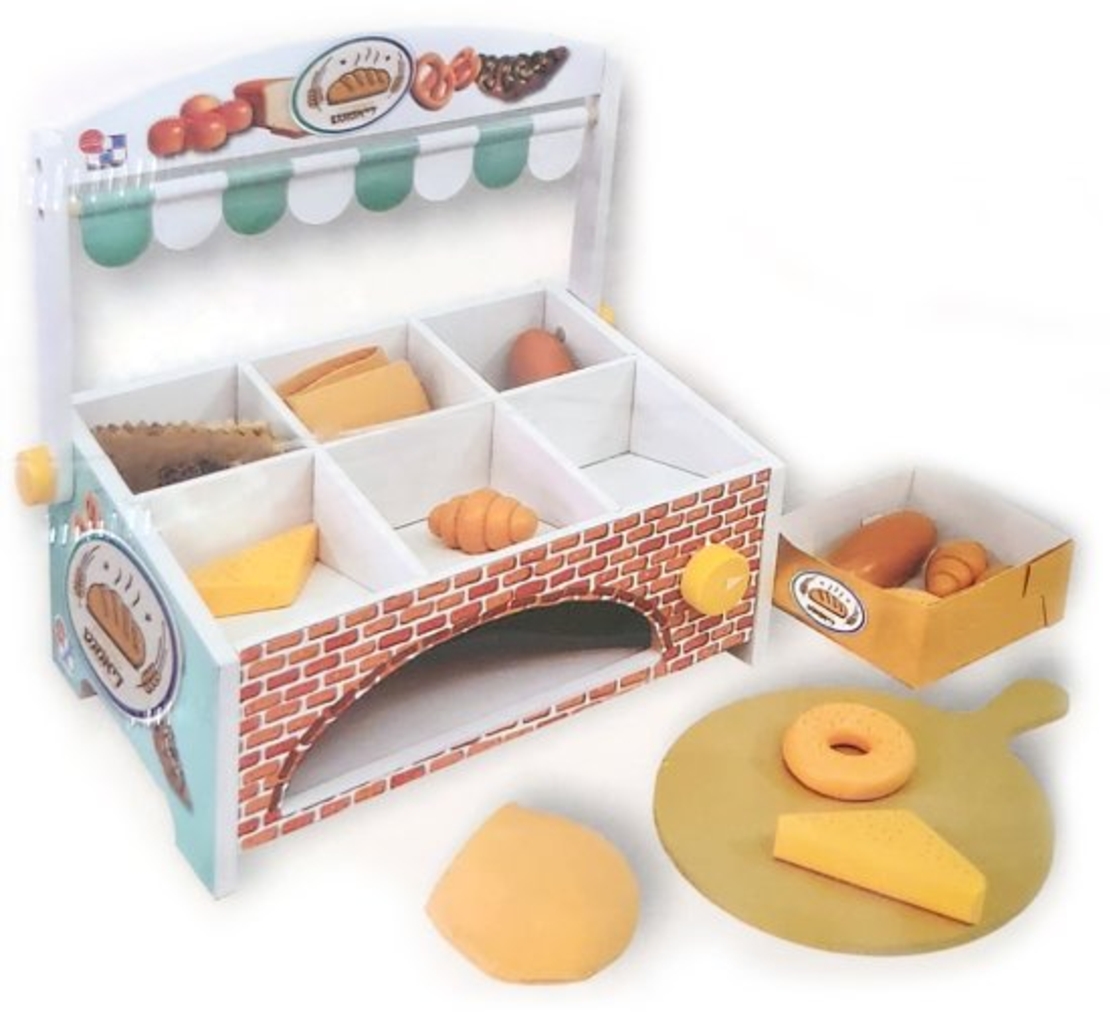 יריד האוכל לילדים: דוכן מאפיה עשוי עץ הכולל 29 חלקים למשחקי דמיון טעימים