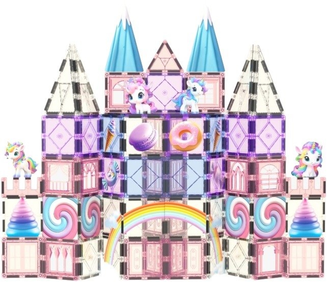 חלקי מגנט להרכבה בתלת מימד 100 חלקים Playmager - טירת הממתקים