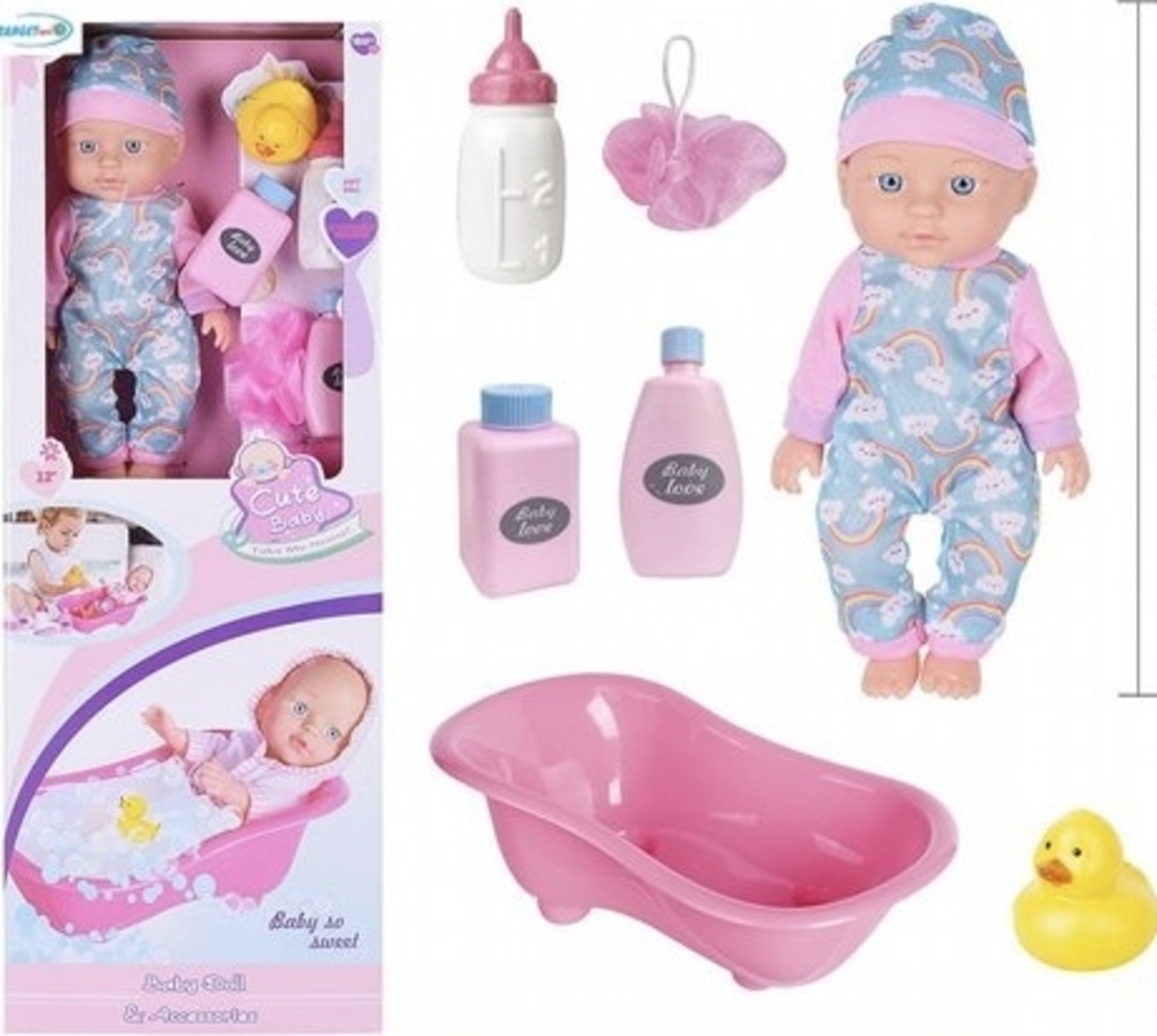 دمية طفل 28 سم مع حوض استحمام وإكسسوارات