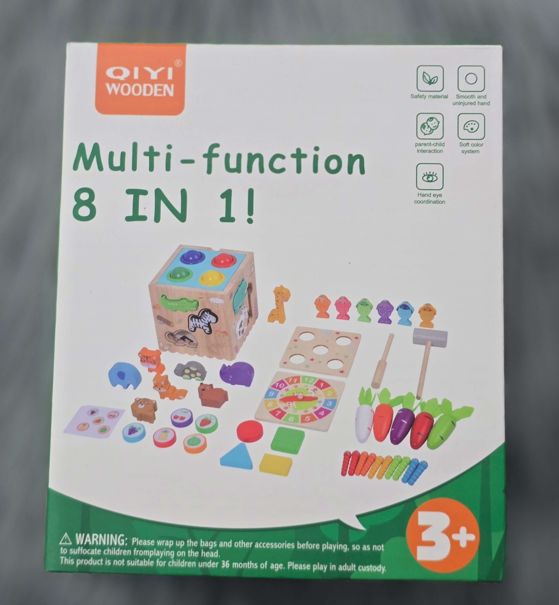 משחק עץ 8 ב 1 - קוביית התאמת צורות עץ -