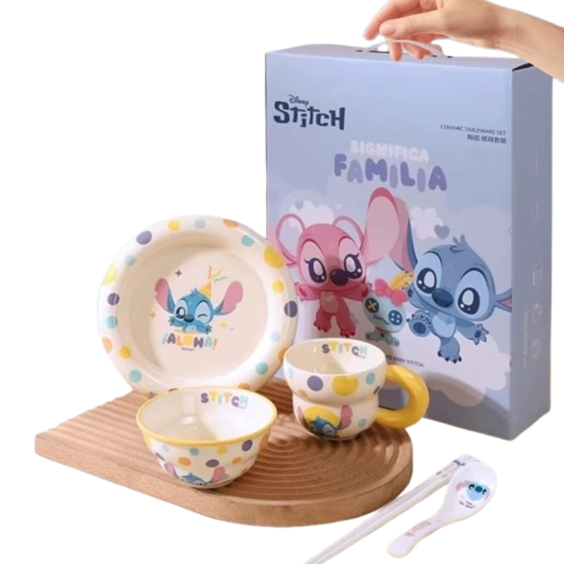 طقم طبقًا، وعاءً، كوبًا، وملعقة ستيتش - STICH