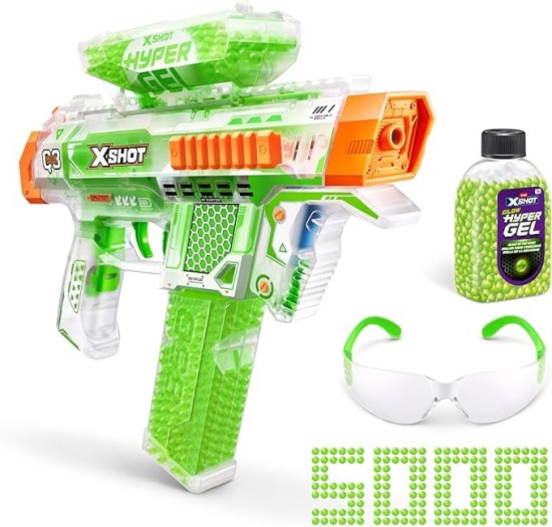 بندقية كرات الجل + 5000 كرة جل مضيئة في الظلام ونظارات X-Shot NightStrike
