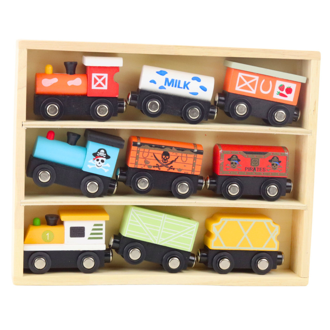 רכבת עץ לילדים - קטרים ​​וקרונות מגנטיים