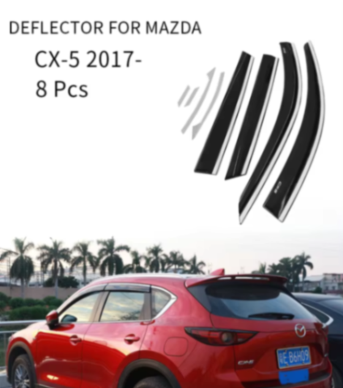 מגני רוח בהדבקה מבית Falcon עבור מאזדה CX-5 שנת 2017+ עם פס ניקל (8 חלקים)