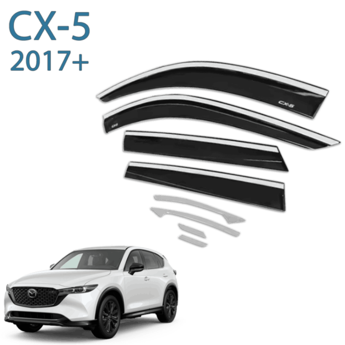 מגני רוח בהדבקה מבית Falcon עבור מאזדה CX-5 שנת 2017+ עם פס ניקל (8 חלקים)