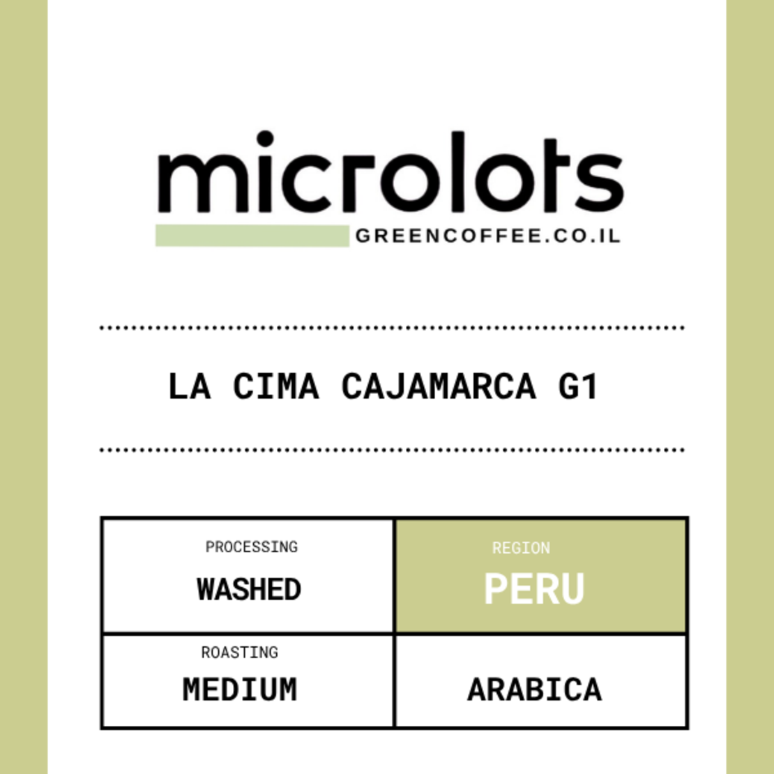פולי קפה פרו- חד זני La Cima Cajamarca G1 Washed