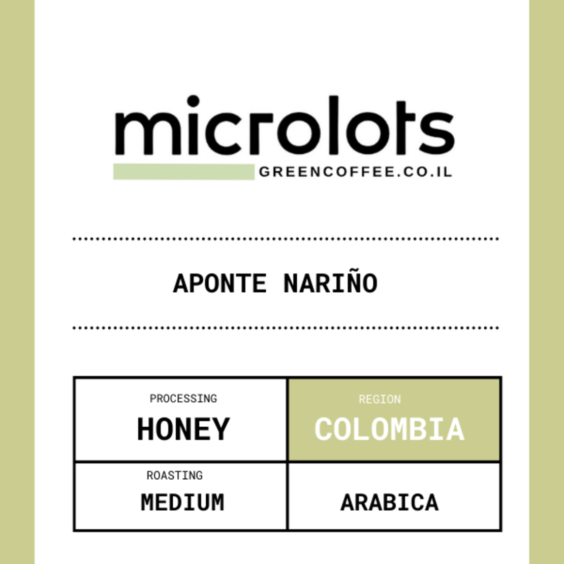 פולי קפה קולומביה חד זני - Aponte Nariño Honey Microlot ( 1 ק