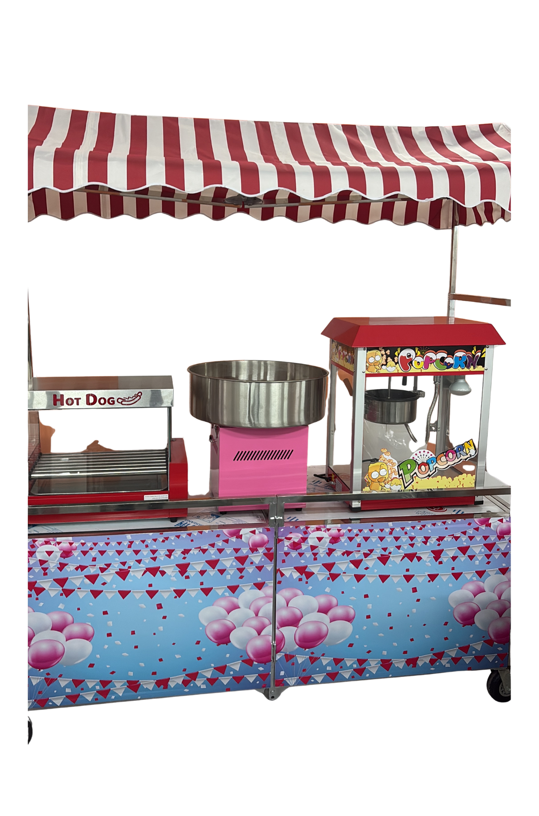 עגלת אירועים מתקפלת + 3 מכונות (פופקורן+סוכר+נקניקיות)