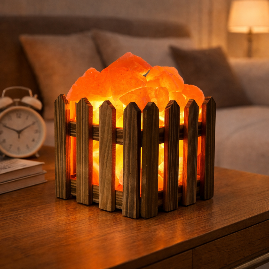 מנורת מלח בכלי עץ גדר בשני גדלים