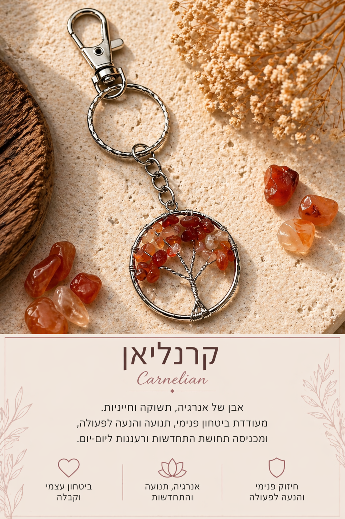 מחזיק מפתחות עץ החיים – אבני קריסטל