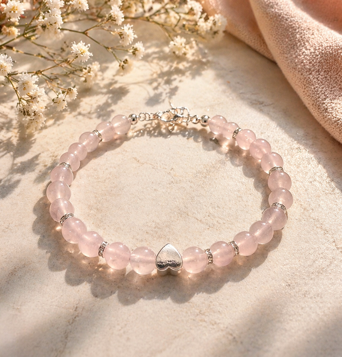 צמיד אבן רוז קוורץ