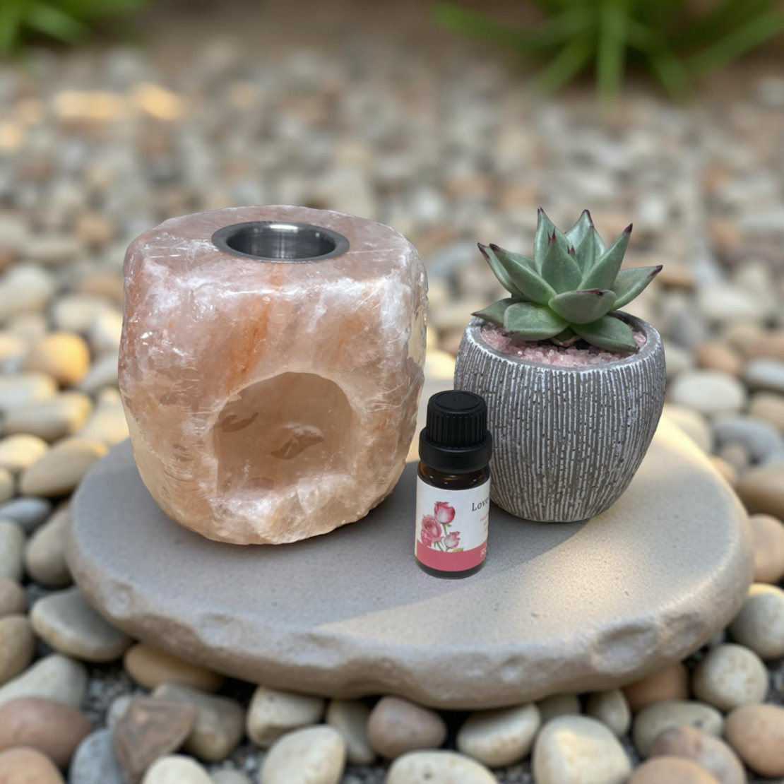 מארז מתנה – פמוט מלח הימלאיה ומבער עץ עם שמן