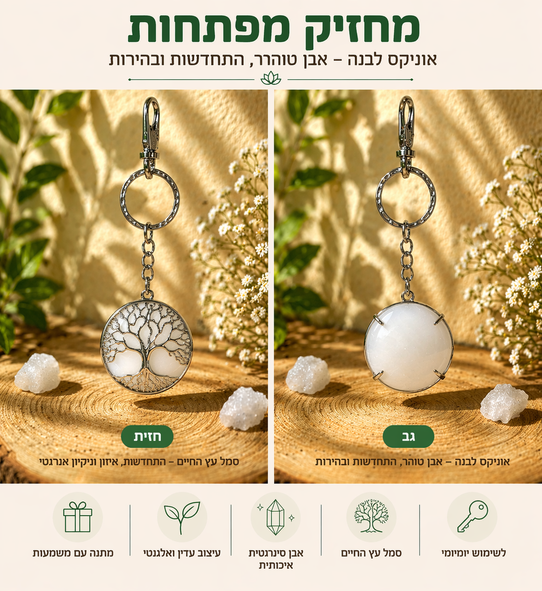 מחזיק מפתחות עץ החיים עם אבן קריסטל