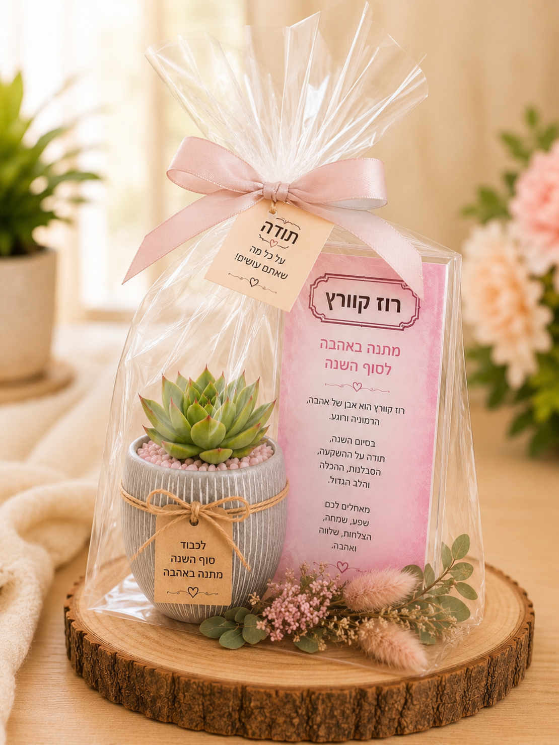 מארז עציץ קריסטל על בסיס עץ
