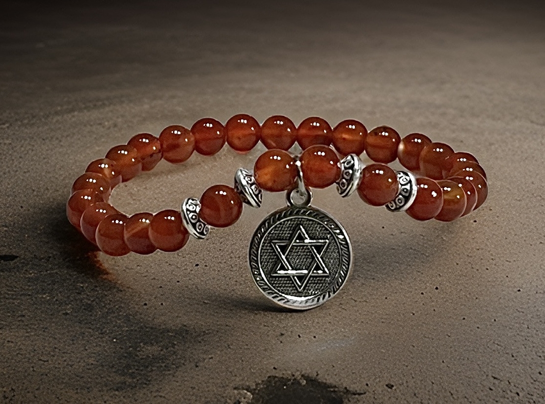 צמיד מגן דוד מאבני קריסטל קרנליאן