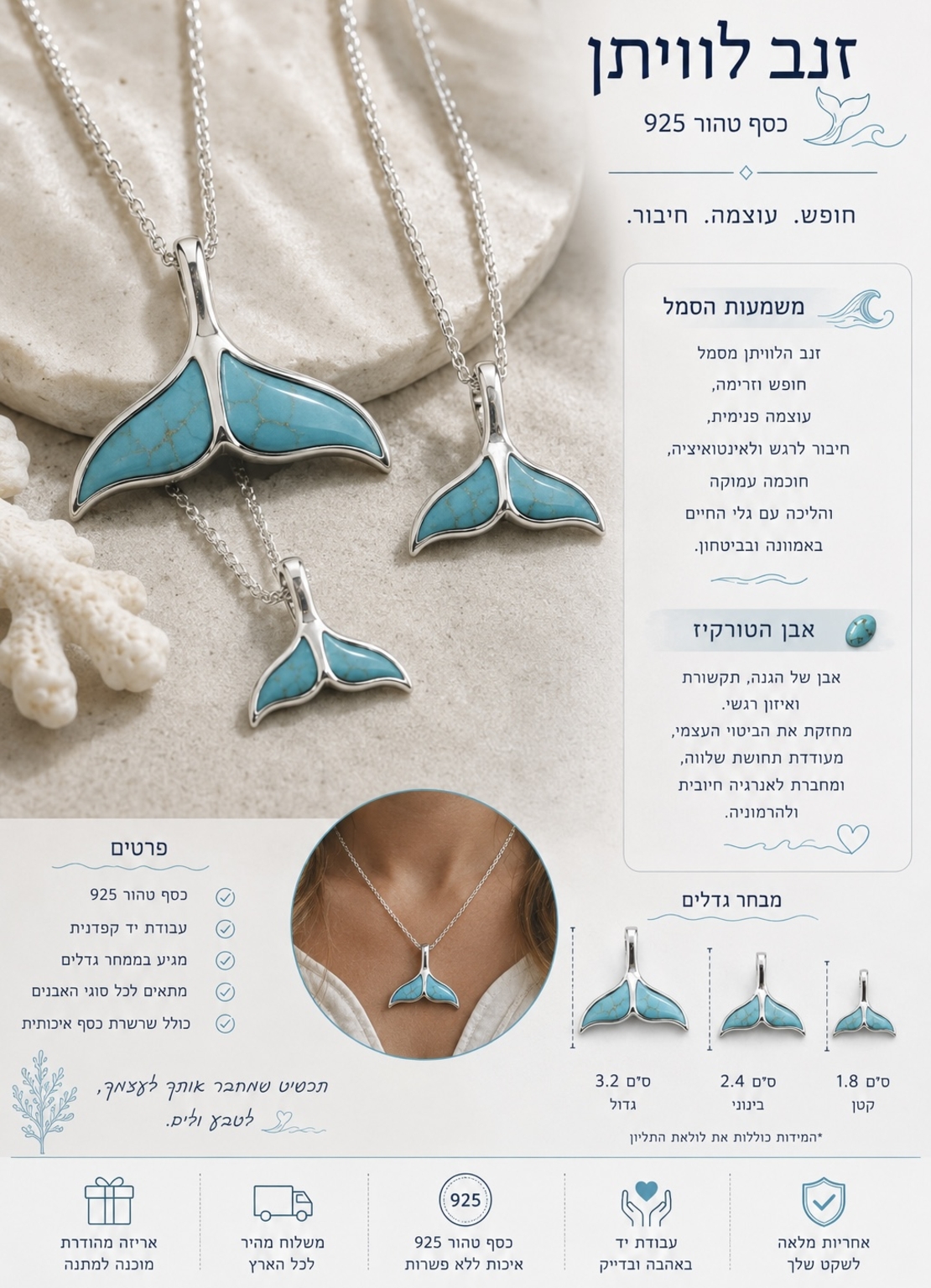 תליון זנב לוויתן טורקיז