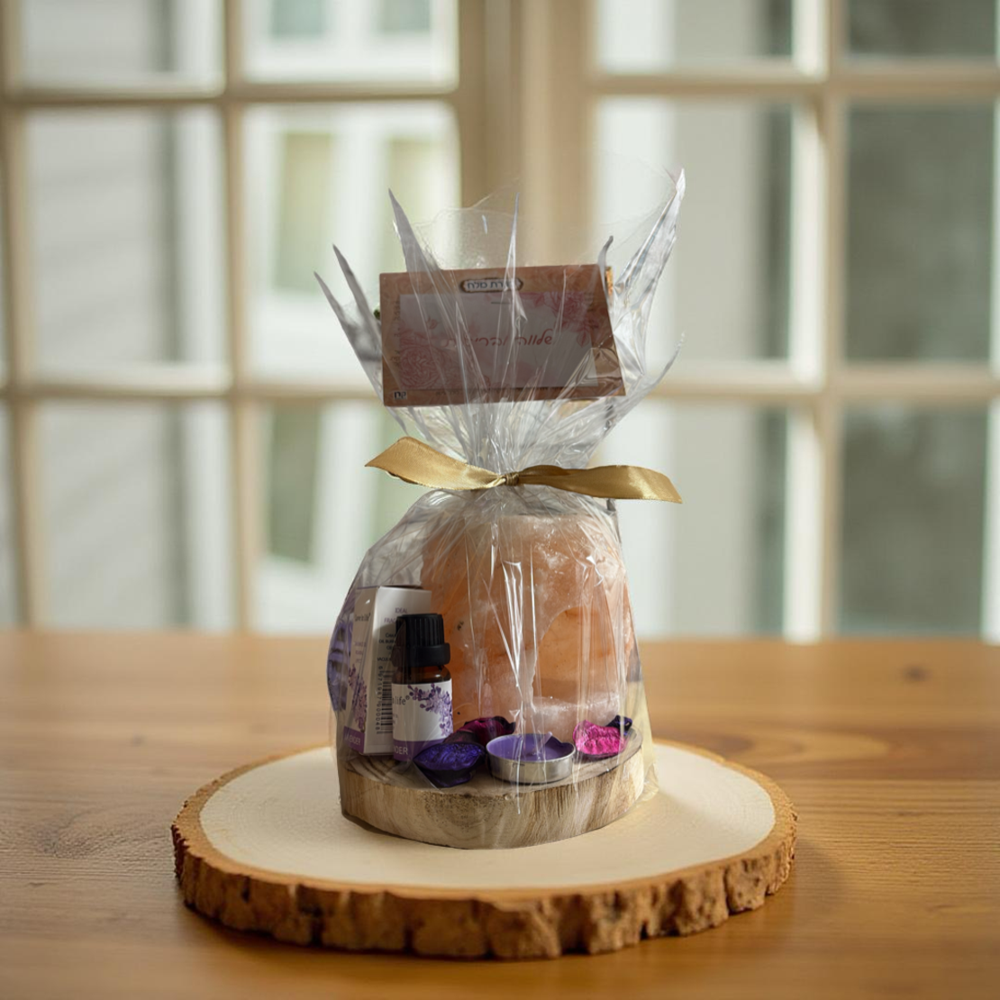 מארז מתנה – פמוט מלח הימלאיה ומבער עץ עם שמן
