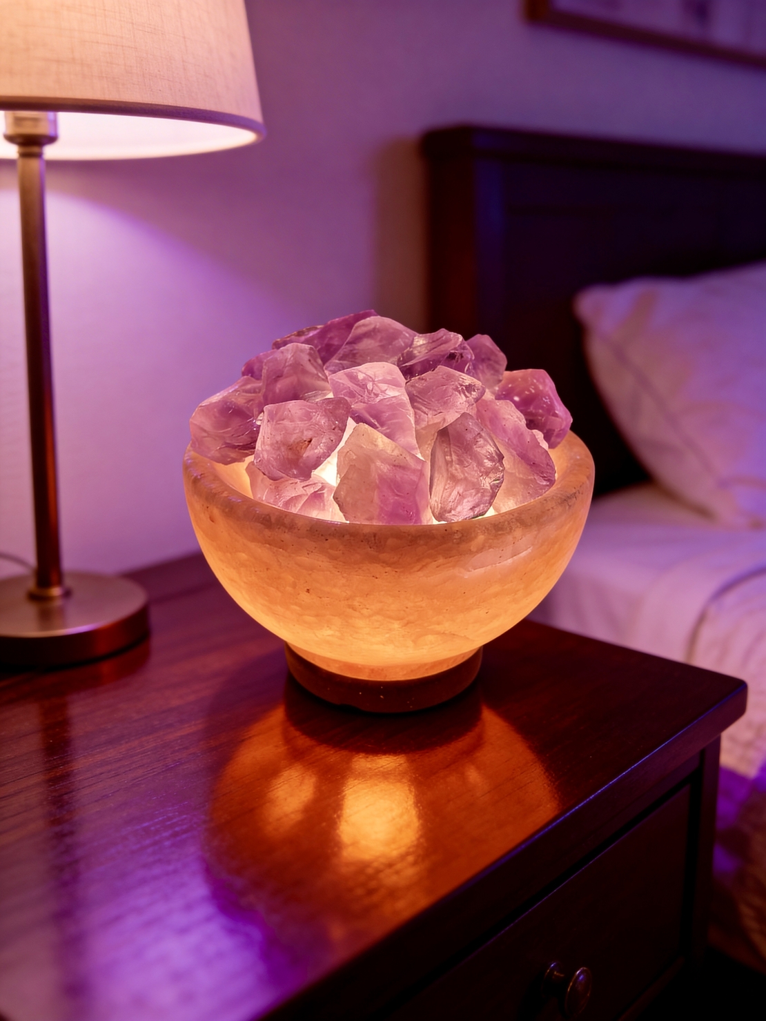 קערת מלח עם אבני קריסטל אמטיסט