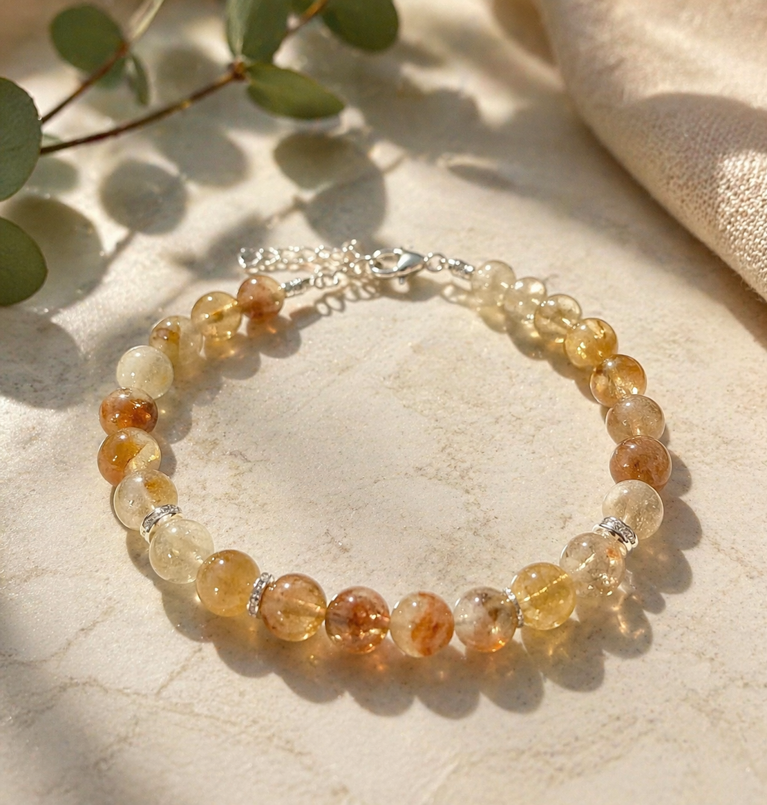 צמיד קריסטל אבני סיטרין בשיבוץ כסף 925