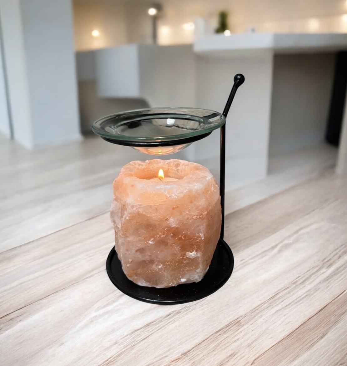 הילת האור הטבעי – פמוט אבן מלח עם מבער זכוכית