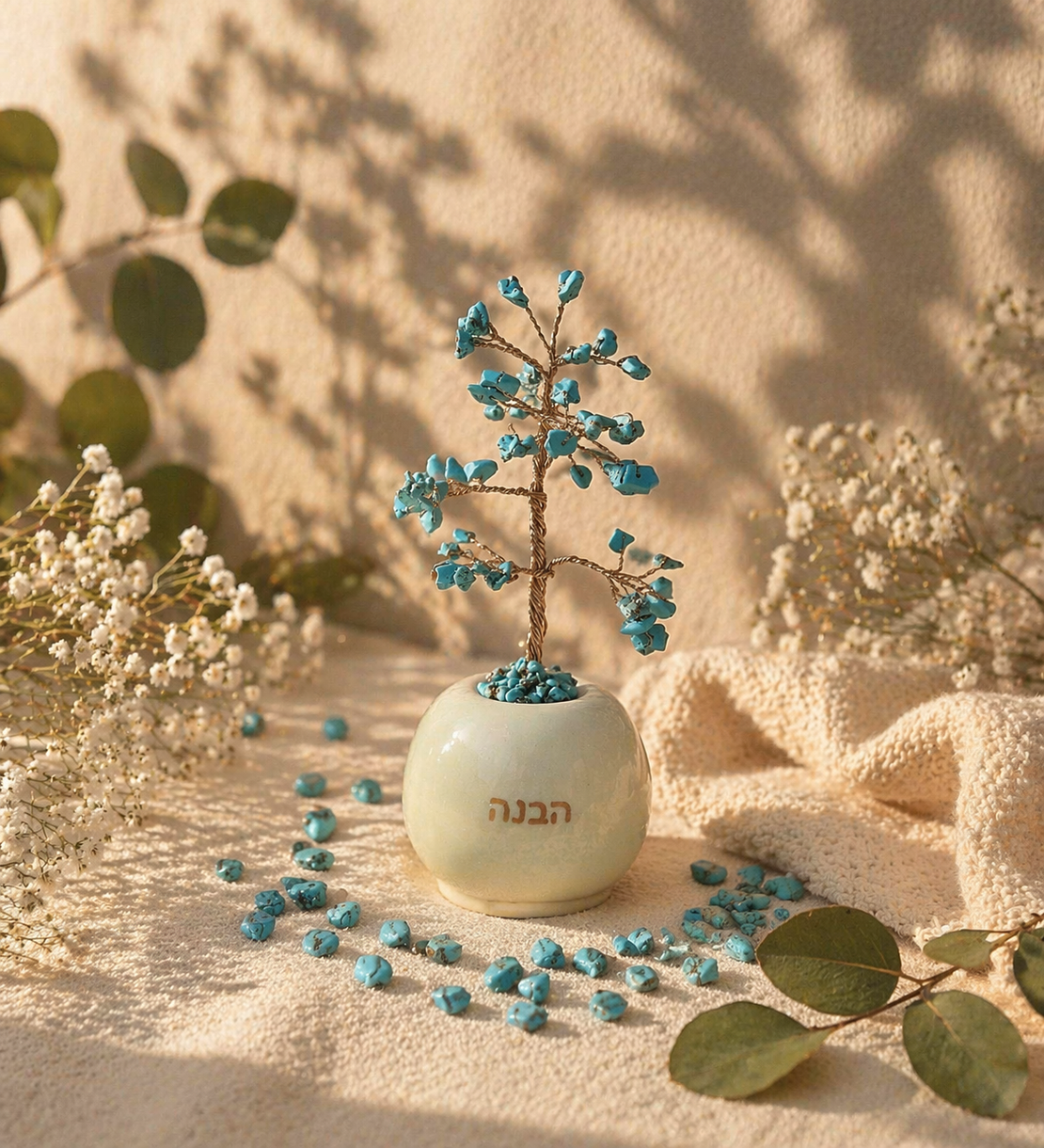 עץ התפוח בשילוב אבני הקריסטל