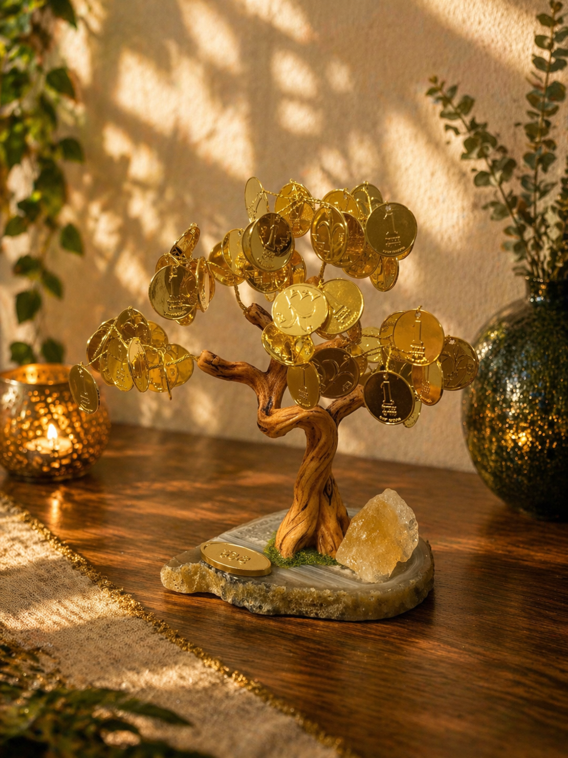 עץ השפע היוקרתי – סיטרין ומטבעות זהב על אגת טב