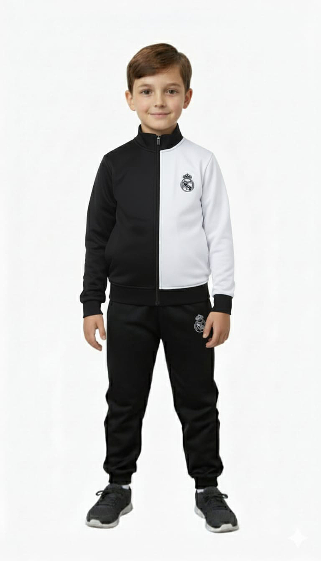 חליפות כדורגל ארוכות לילדים - מדריד שחור לבן